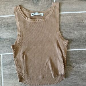Zara Beige Ribbed Tank Top
